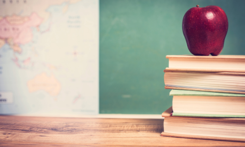 Plastic-Free School with desk and chalkboard