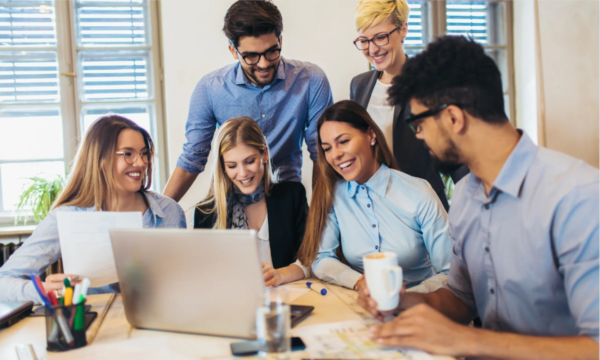 Business people working in office together. Team work in office.