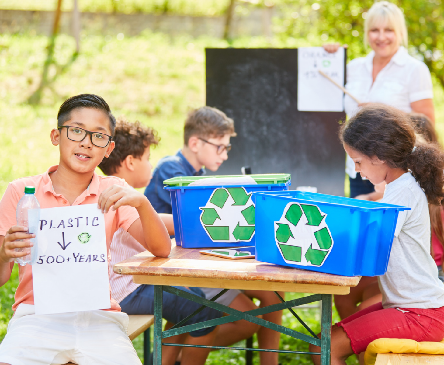 Children learning waste management in school