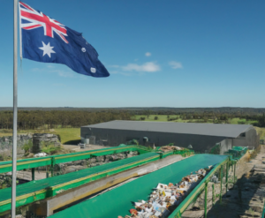 Australian flag and waste recycling station