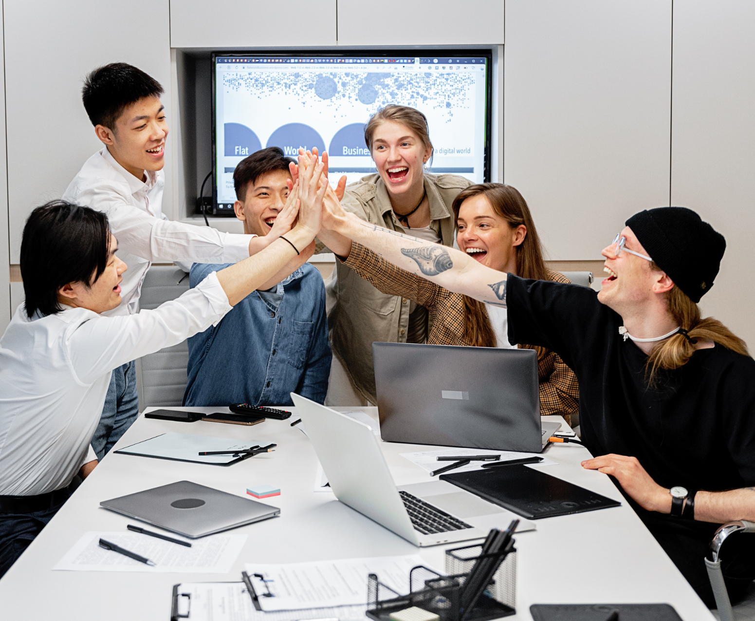 Office office team is laughing in a Meeting in the Room