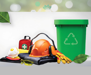 Waste bin, head gear, first aid, gloves