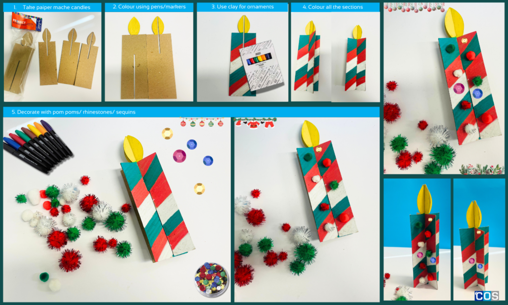 Step by step instructions for decorating Paiper mache xmas candle