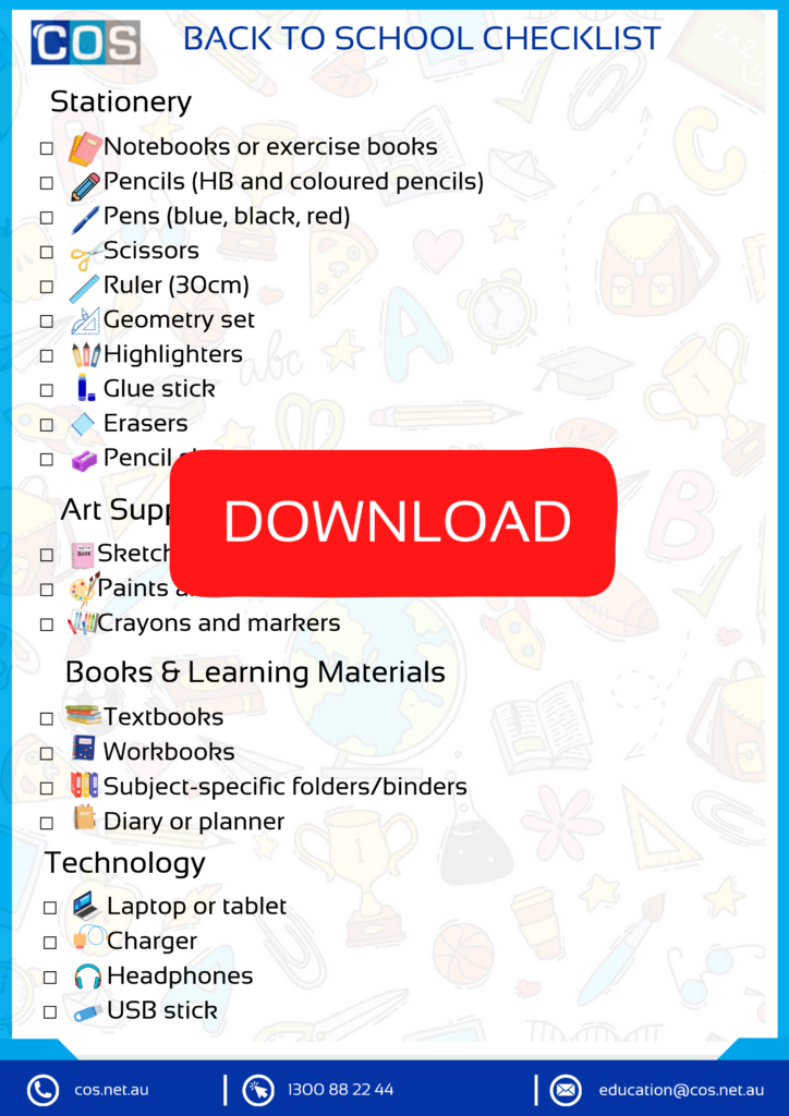 List of school supplies to tick mark