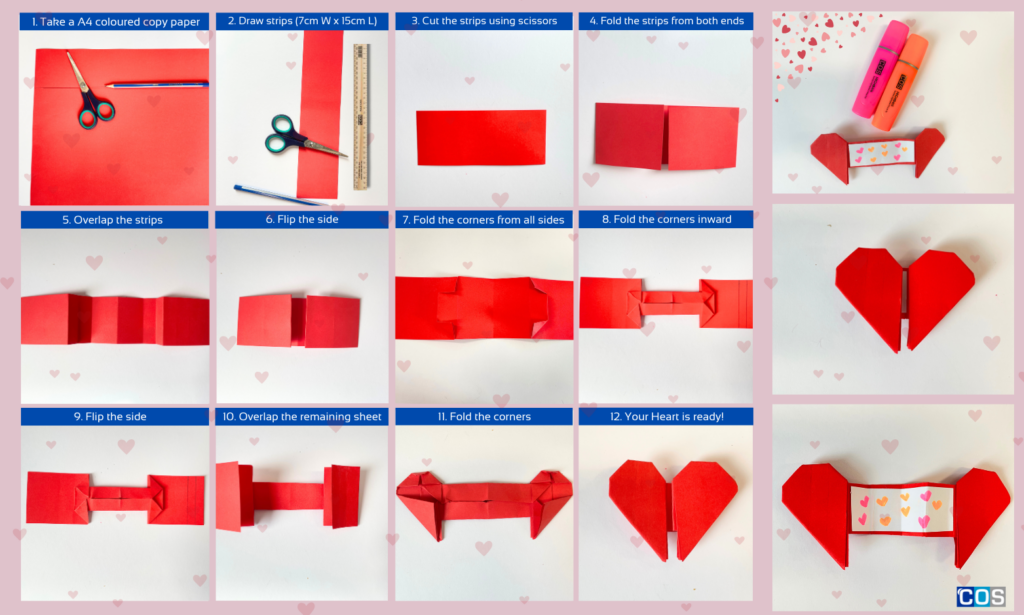 Instructions on how to make heart slider card